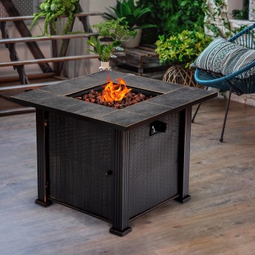 30 In. Square Outdoor Fireplace Propane Gas Fire Pit Table