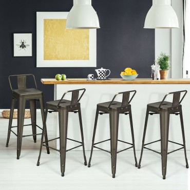 30 In. Set Of 4 Metal Height Barstools With Low Back