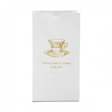 Vintage Tea Cup Block Bottom Gusset Paper Goodie Bags - Package of 25