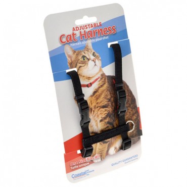 Tuff Collar Nylon Adjustable Cat Harness - Black - Girth Size 10 in. - 18 in. - 2 Pieces