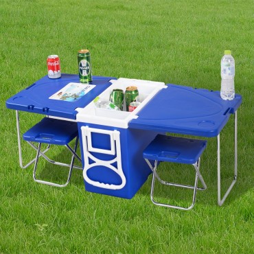 Multi Functional Rolling Picnic Cooler  W / Table And 2 Chairs