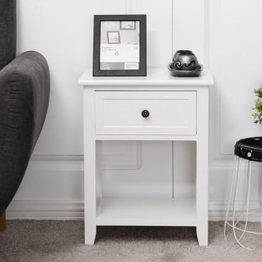 Bedside Storage Nightstand With Drawer And Bottom Shelf