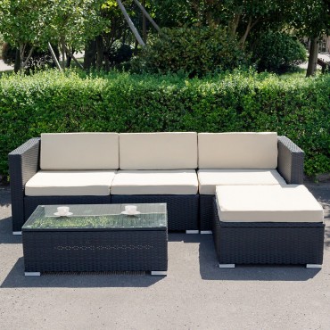5 Pcs Patio Garden Rattan Furniture Set With Cushion
