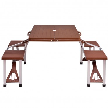Outdoor Foldable Aluminum Picnic Table With Bench Seats