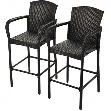 2 Pcs Rattan Bar Stool Set High Chairs