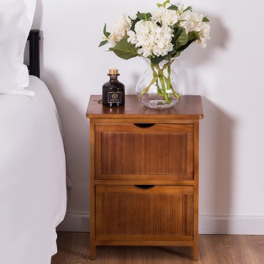2 Drawers Contemporary Vintage Bedside Solid Wood Nightstand