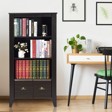 3 Shelf Adjustable Antique Organizer Bookcase With 2 Drawers
