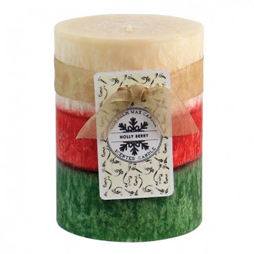 Holly Berry Pillar Candle 3X4