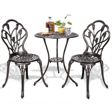 3 Pcs Cast Aluminum Outdoor Table And Chair Set