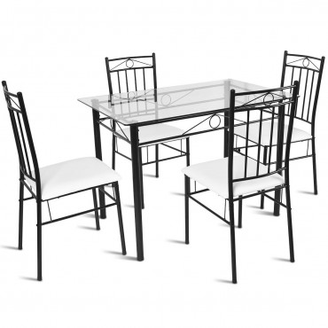 5 Pcs Tempered Glass Tabletop Dining Set