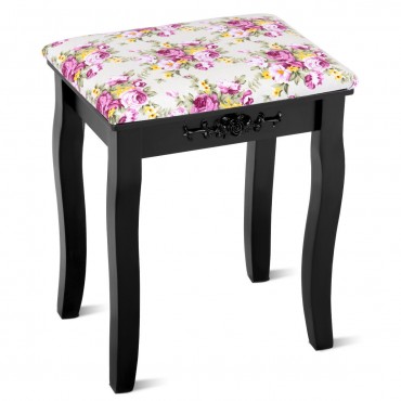 Vanity Wood Dressing Stool Padded Piano Seat With Rose Cushion