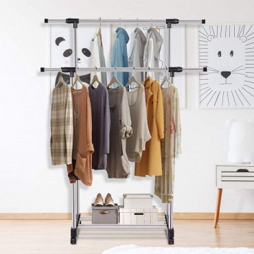 Adjustable Rolling Garment Rack Closet Organizer