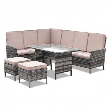 5 Pcs Patio Wicker Rattan Furniture Set W /Brown Cushion
