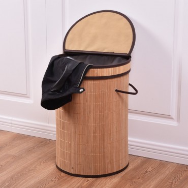 Round Bamboo Laundry Basket With Lid