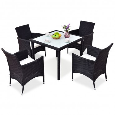 5 Pcs Black Outdoor Patio Rattan Table Plus Chairs Set