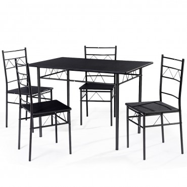 5 Pcs Wood Metal Dining Table And 4 Chairs Set