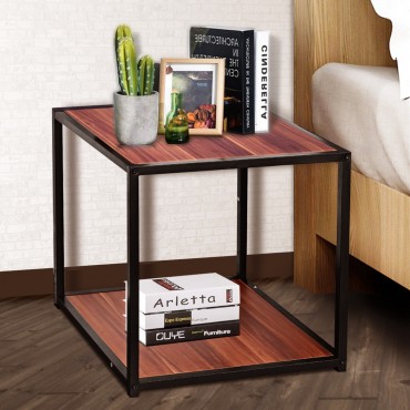 20 In. Metal Square Side Table Coffee Stand Bottom With 2-Tier Shelf