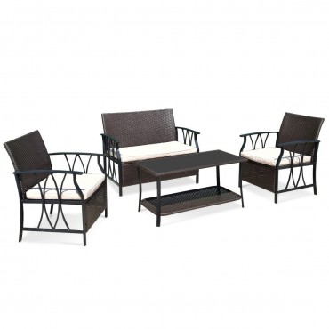 4 Pcs Outdoor Wicker Furniture Set W / PE Cushion