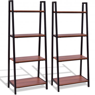 2 Pcs 4-Tier Modern Ladder Bookshelf