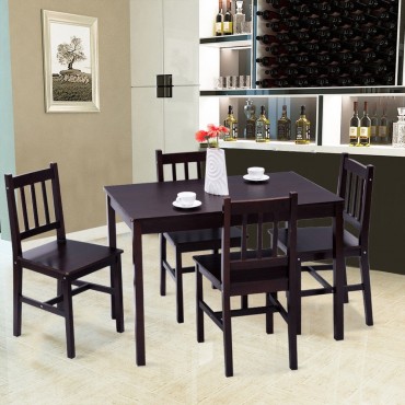 5 Pcs Wood Dining Chairs And Table Set