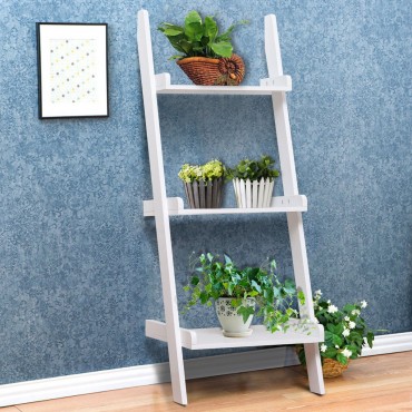 3 Tier Leaning Rack Wall Book Shelf Ladder