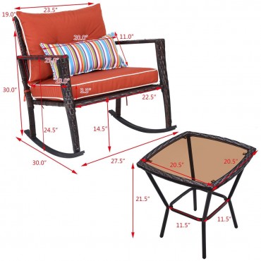3 Pcs Patio Rattan Wicker Furniture Set Rocking Chair Coffee Table
