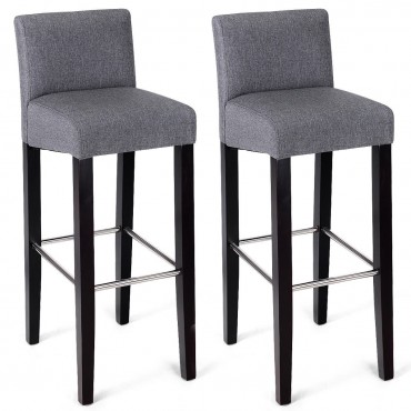 2 Pcs Fabric Bar Stools Pub Chairs With Solid Wooden Legs