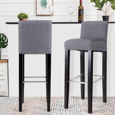 2 Pcs Fabric Bar Stools Pub Chairs With Solid Wooden Legs