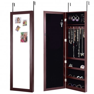 Wall Door Mounted Magnetic Mirrored Jewelry Cabinet