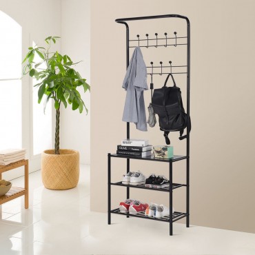 3-Tier 18 Hooks Metal Entryway Garment Rack