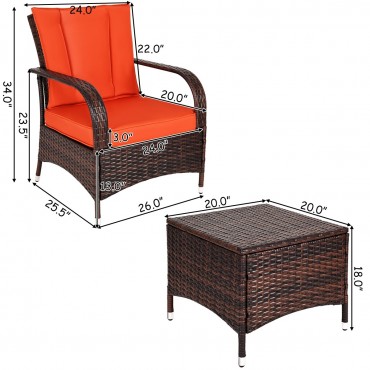 3 Pcs Outdoor Patio Rattan Wicker Furniture Set