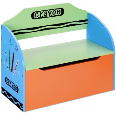 Crayon Wood Toy Storage Box And Bench For Toddler Children