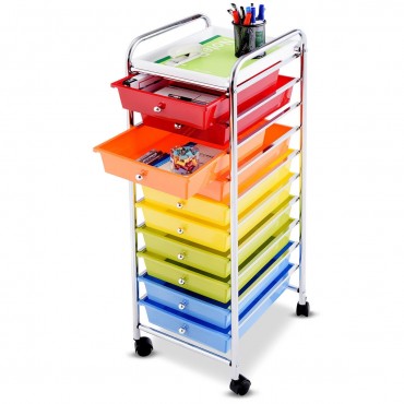 10 Drawers Chrome Rolling Organizer Cart Mobile Trolley