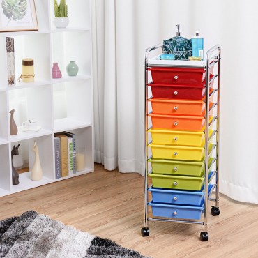 10 Drawers Chrome Rolling Organizer Cart Mobile Trolley