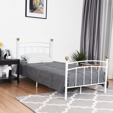 12 In. Twin Size Metal Bed Frame With Metal Slat Support