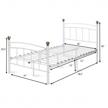 12 In. Twin Size Metal Bed Frame With Metal Slat Support