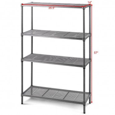 59 In. Height Adjustable Storage Rack 4-Layer Heavy Duty Steel Mesh Shelf