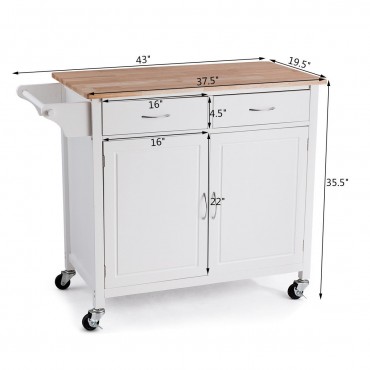 Modern Rolling Kitchen Cart Island With Wooden Top