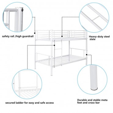 Metal Frame Twin Over Twin Bunk Bed With Ladder
