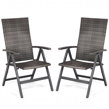 2 Pcs Rattan Folding Reclining Outdoor Wicker Portable Chairs