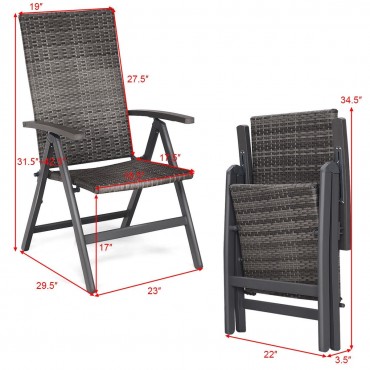 2 Pcs Rattan Folding Reclining Outdoor Wicker Portable Chairs