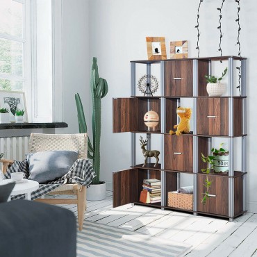 4-Tier Storage Shelf Display Bookcase With 6 Doors