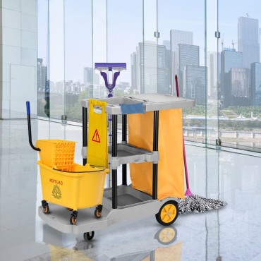 Commercial Janitorial Cleaning Cart 3 Shelf Housekeeping Ultility Cart