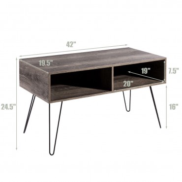 42 In. TV Stand Wood Media Console With Metal Hairpin Legs