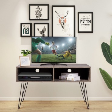 42 In. TV Stand Wood Media Console With Metal Hairpin Legs