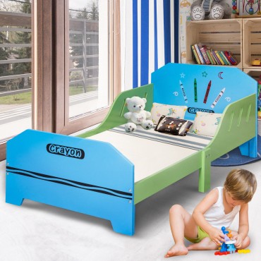 Crayon Themed Wood Kids Bed With Bed Rails