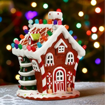 Hand-Painted Ceramic Christmas House With 44 Multicolored Lights