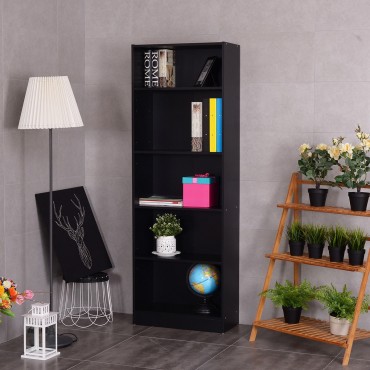Modern 5 Tier Storage Media Shelf Cabinet Bookcase