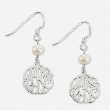 Sterling Silver Monogram Earrings with Fresh Water Pearls