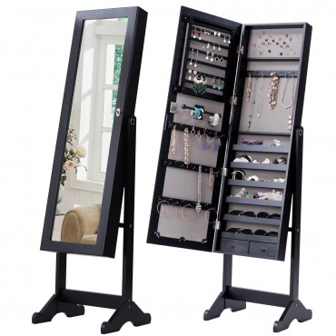 Mirrored Armoire Storage Organizer Jewelry Cabinet W / Drawers